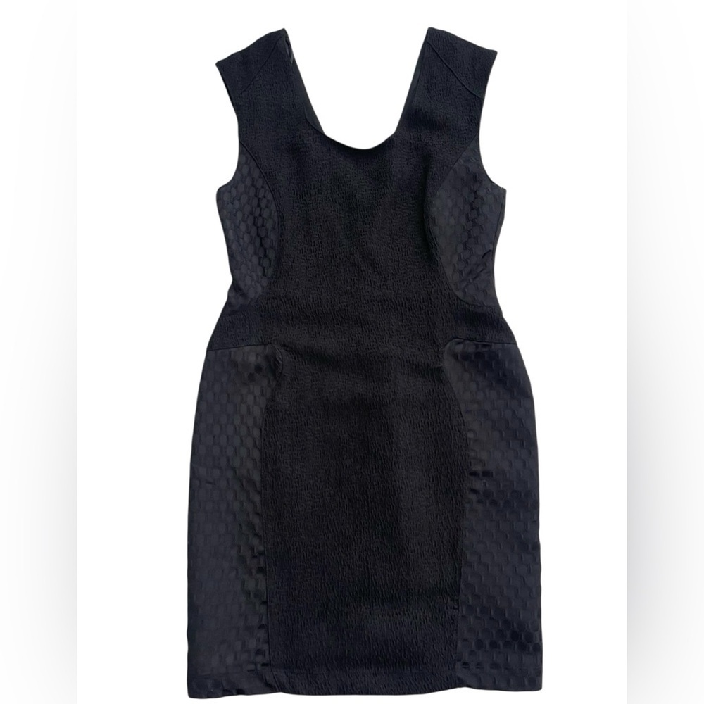 Zara Black Textured Panel Sheath Medium Dress Minimalist Modern Workwear - Picture 2 of 6